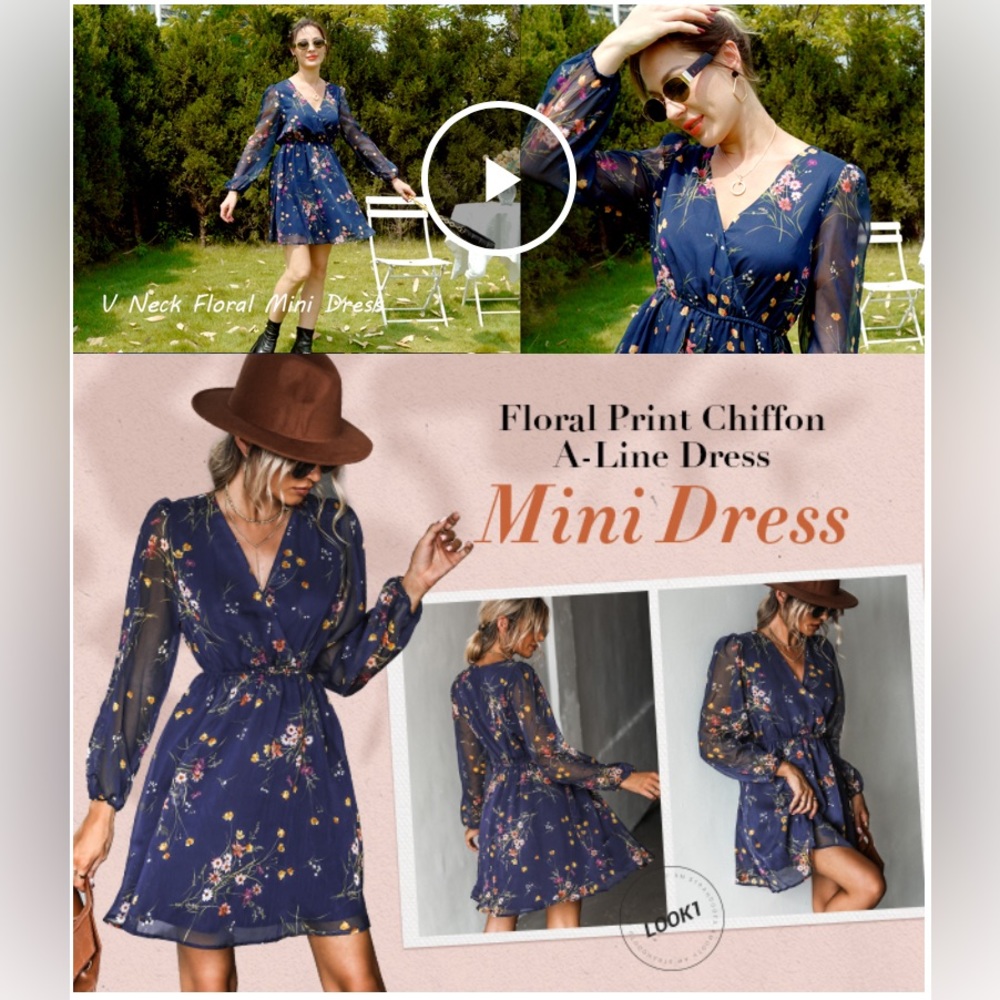 NWT Cupshe floral print chiffon A-line mini dress - Picture 3 of 12
